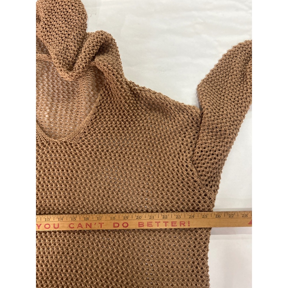 Boho Mesh Open Knit Hoodie‎ 3XL Tan Oversized Open Knit Crochet Festival Indie - Picture 6 of 7